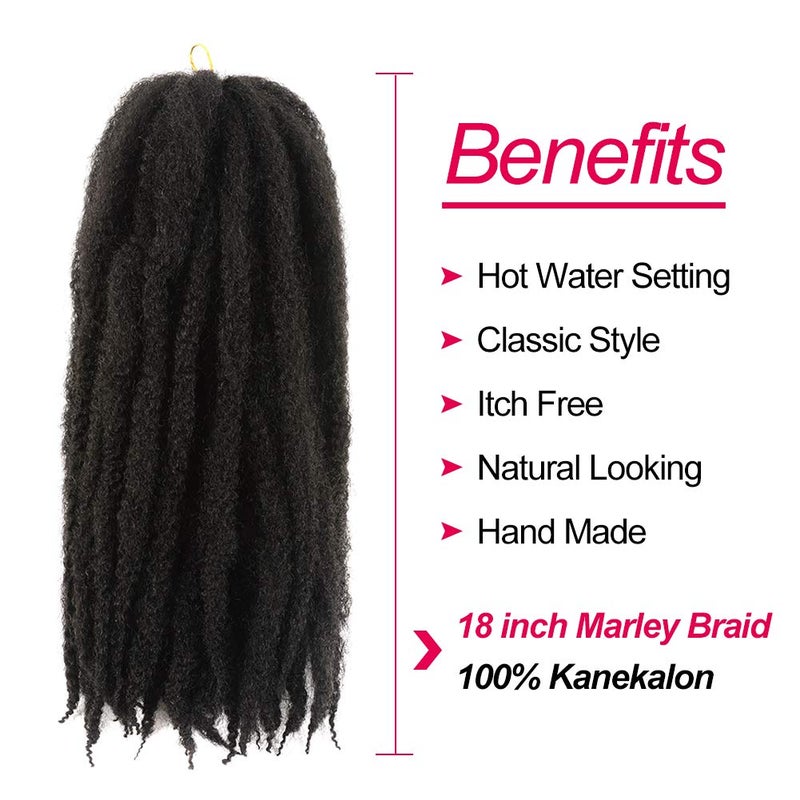 Roktress Marley Hair For Twists Marley Braiding Hair Marley Braid Crochet Hair Long Afro Kinky Marley Twist Braid Hair Extensions 100% Kanekalon Synthetic Fiber (18"6pcs, 1B#) - Image 3